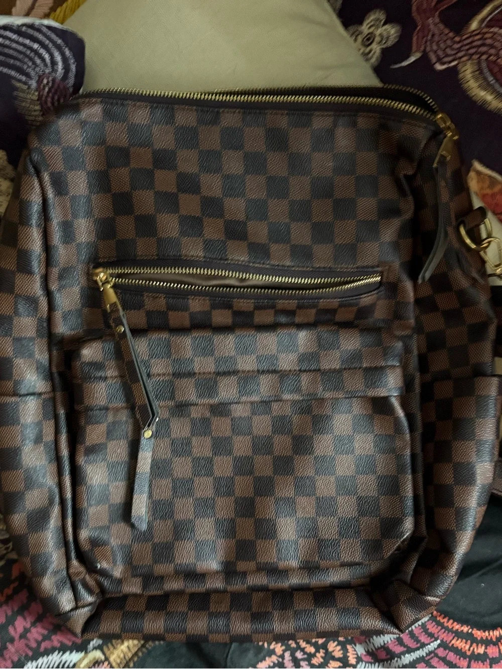 Checkered trendy backpack and wallet